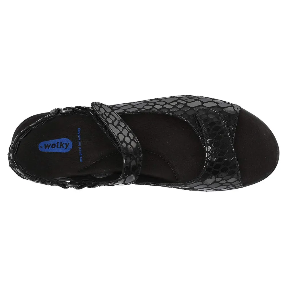 Wolky Pichu Black Cobra Leather Sandal (Women's)